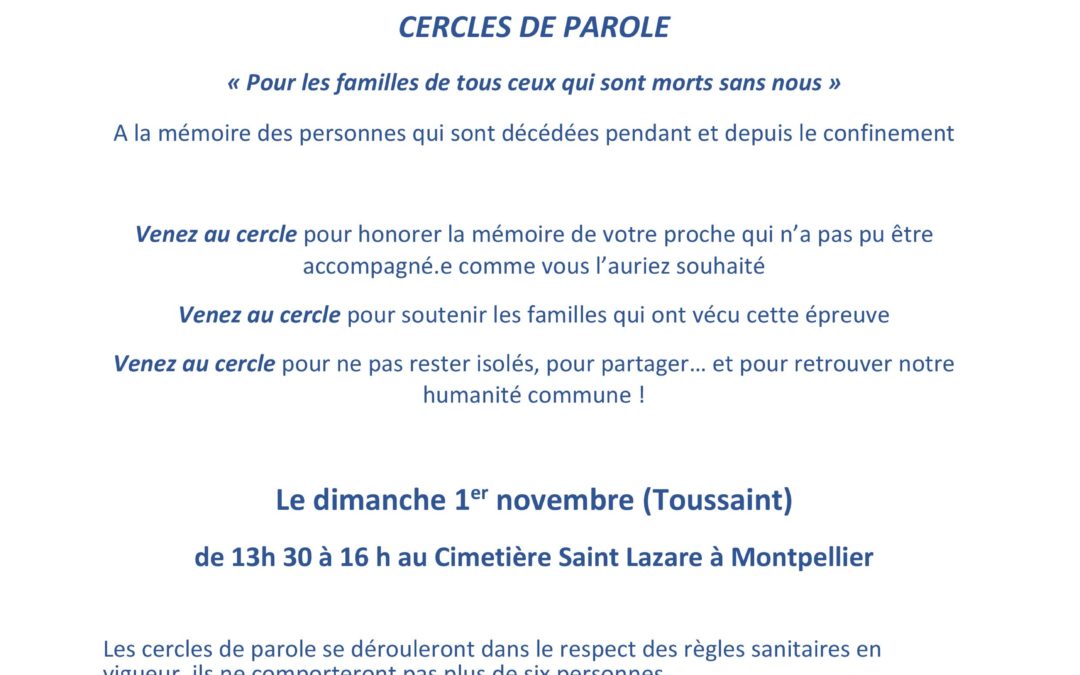 Montpellier : cercles de parole le 1er Novembre 2020